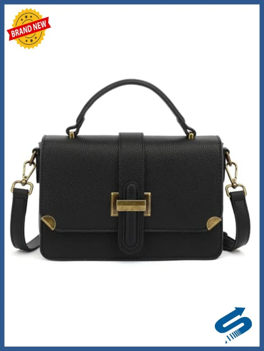 Leather Satchel Crossbody Purse with Top Handle - Gold Hardware - Small Size